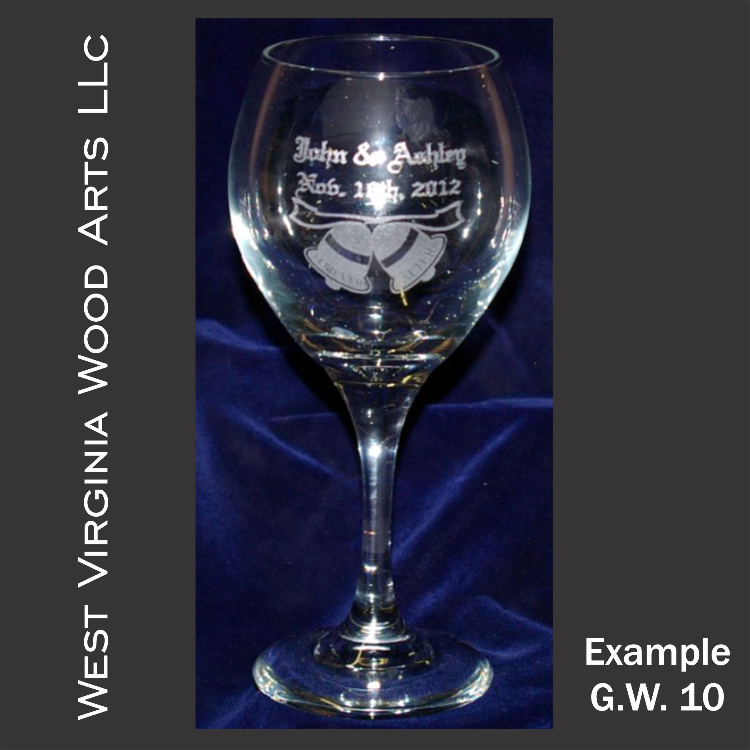 custom wedding design etched wine glass