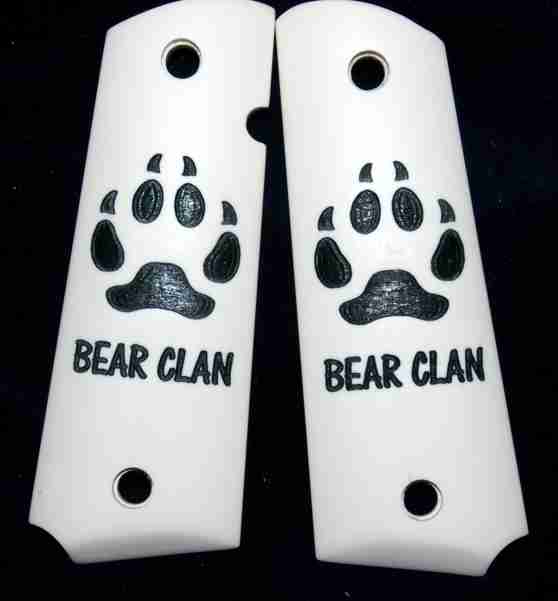 Custom Ivory Pistol Grips With Bear Claw Etching And Black Fill