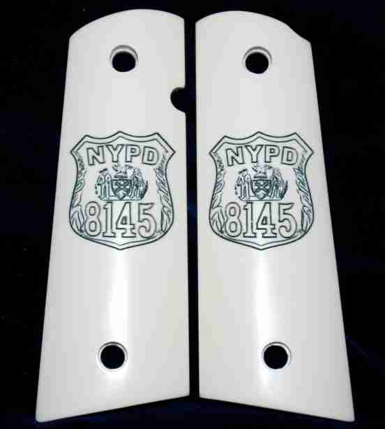 Badge Graphic Engraved On Imitation Ivory Grips