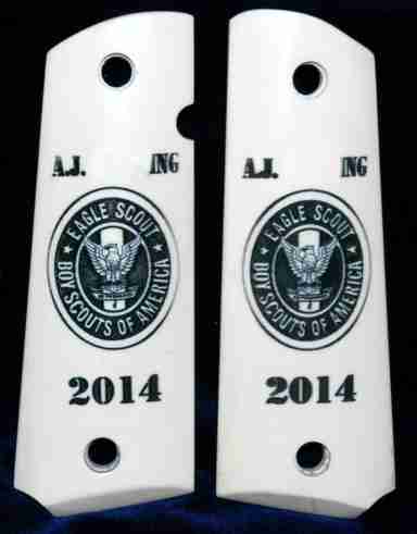 Detailed Imitation Ivory Grips With Graphic & Initial Engraving