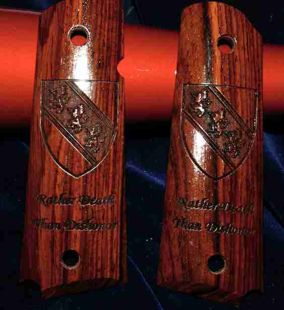 Family Shield Engraved Rosewood Pistol Grips