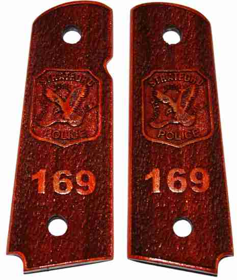 Red Stained 1911 Graips With Military Logo Engraving