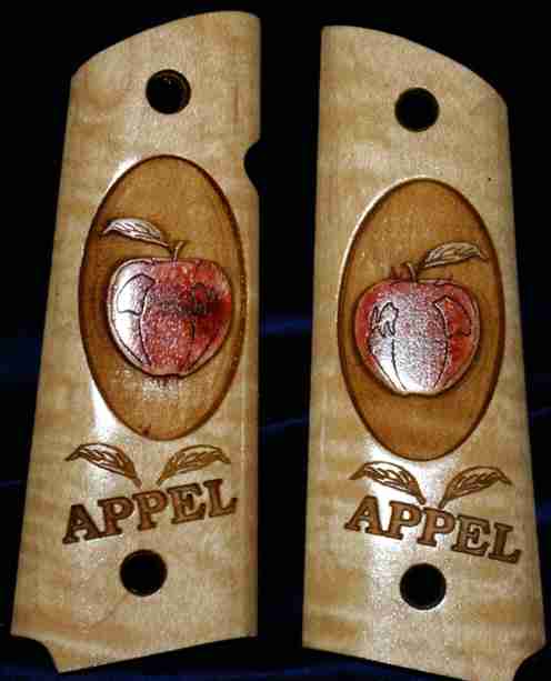 Red Stained Center Raised Graphic On Maple 1911 Grips
