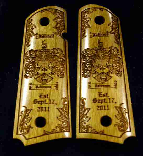 Ornate Cherry Grips With Crest Engraving And Border Design