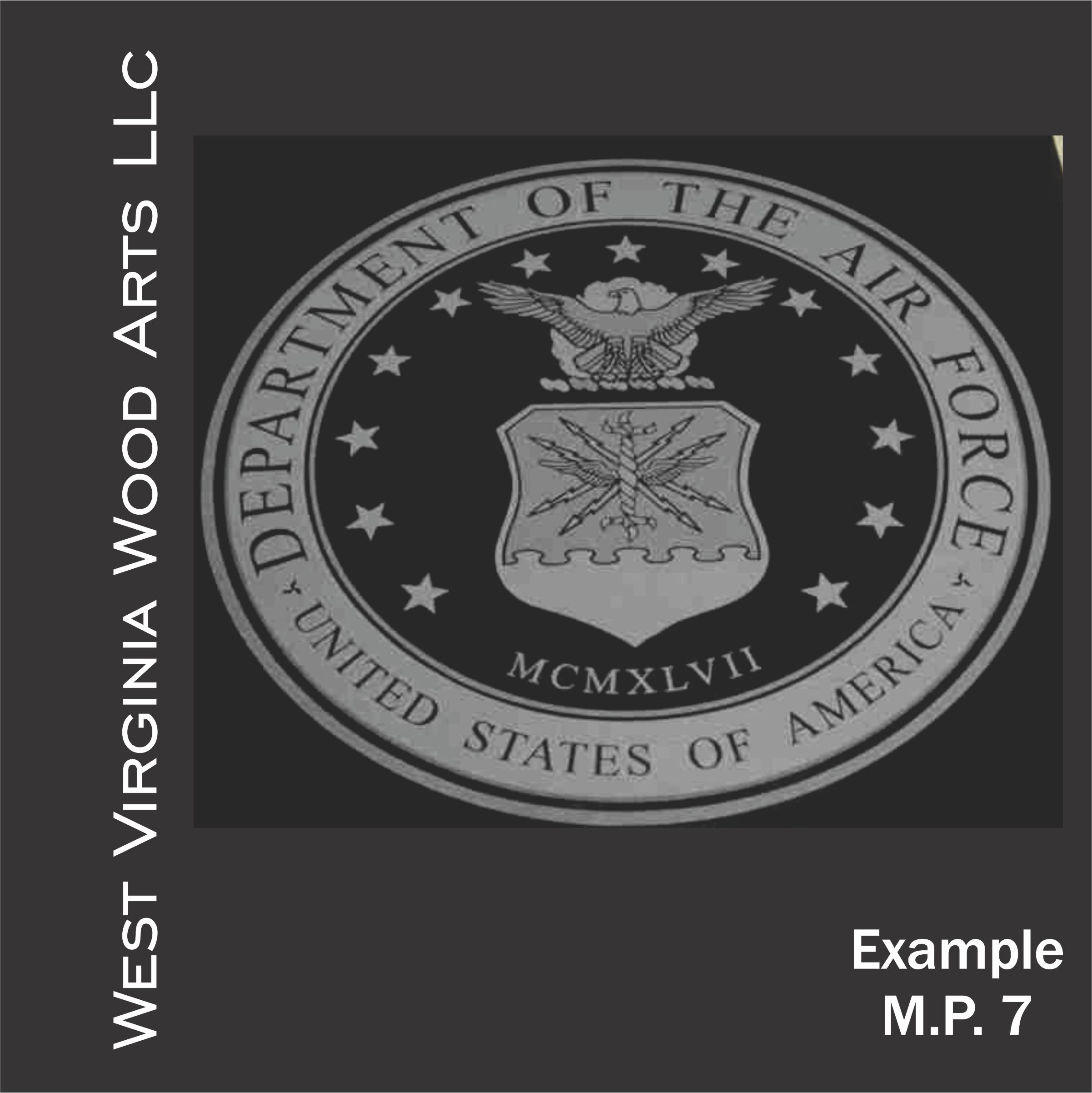 Air Force Graphic Engraved On Black 12 Inch By 12 Inch Square Tile