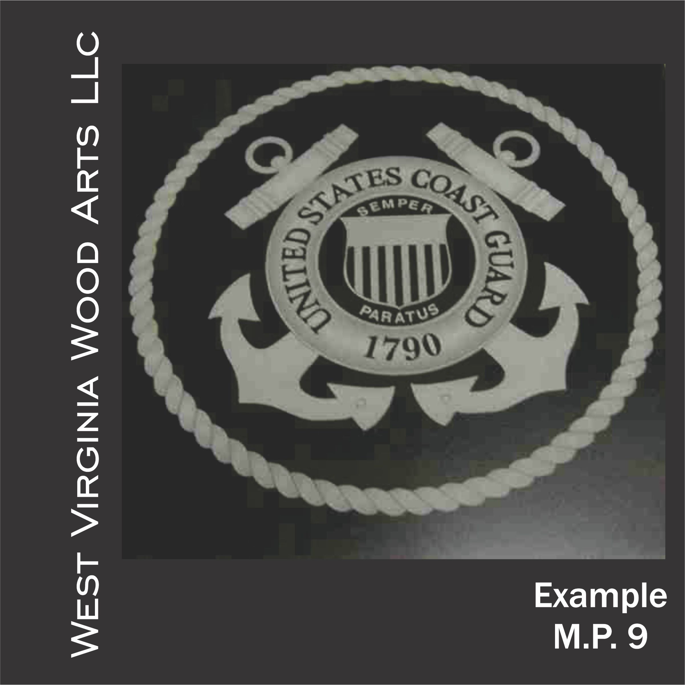 Coast Guard Graphic And Rope Design Engraved Into Large Marble Square