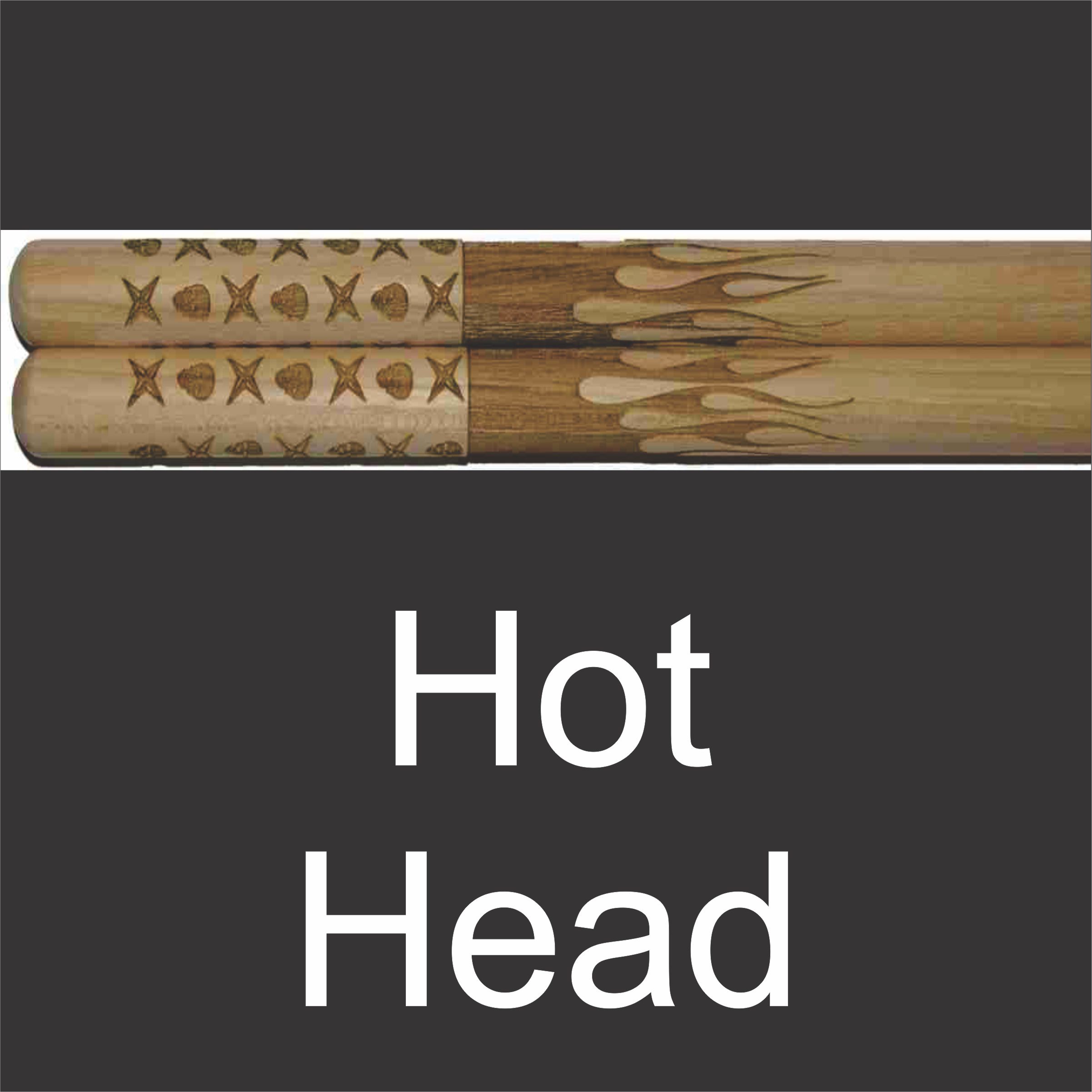 drumsticks with skull and flame design engraved